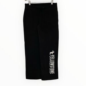 YELLOWSTONE Sweatpants Wide Leg Spell Out Raw hem Black Baggy Oversized Small